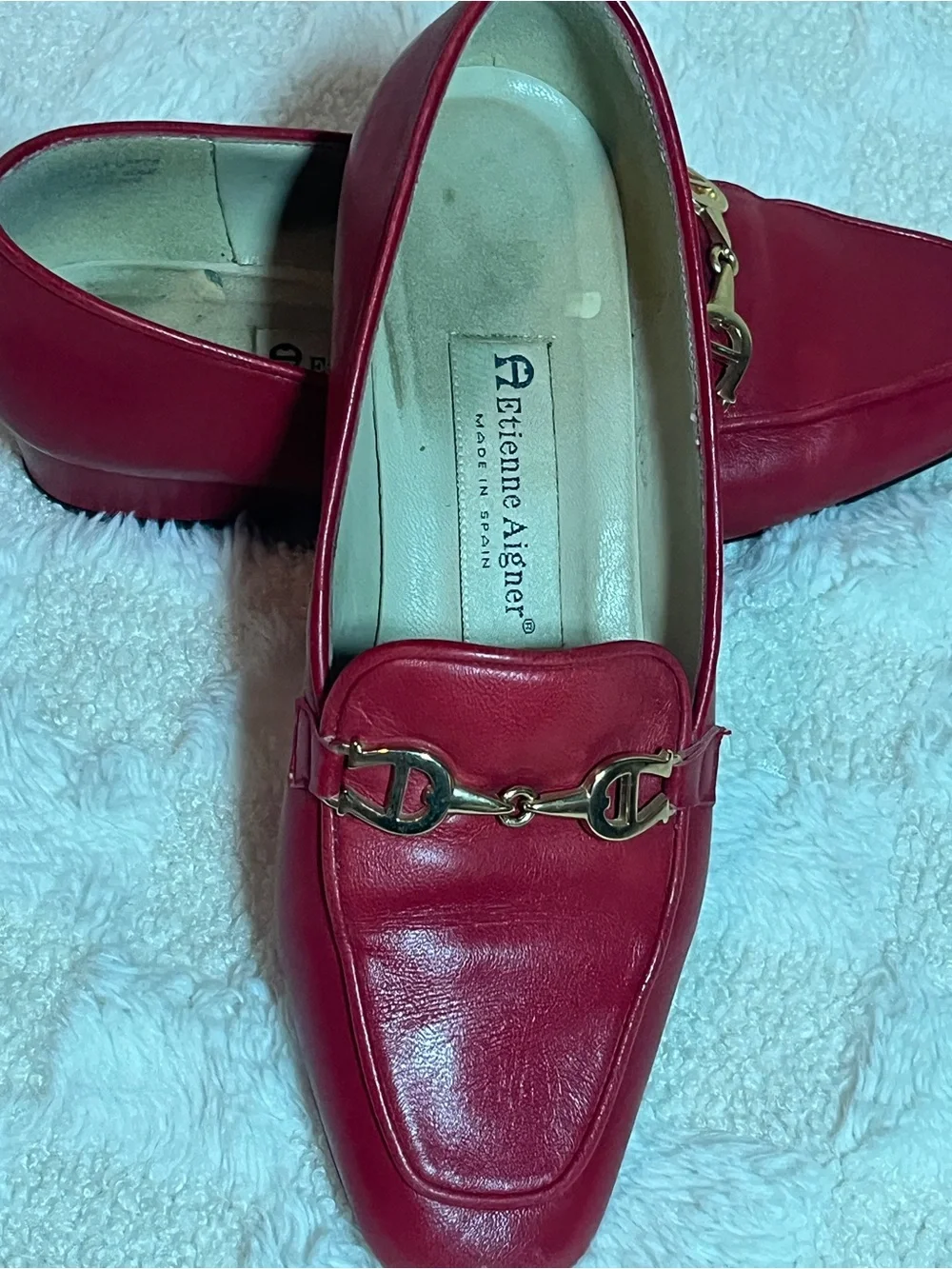 Etienne Aigner Red Leather Horsebit Loafers
